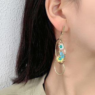 Bead Flower Alloy Hoop Dangle Earring 1 Pair - Gold - One Size