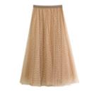 Plain Cut-out Pleated Mesh Midi Skirt