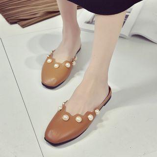 Faux-pearl Flat Mules