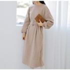 Balloon-sleeve Pullover Dress With Belt Almond - One Size