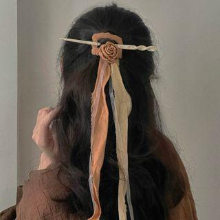 Floral Hair Stick 2878a - Brown & Beige - One Size