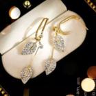 Leaf Rhinestone Alloy Fringed Earring 1 Pair - Gold & White - One Size
