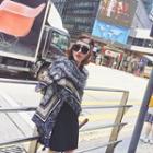 Printed Sun Protection Scarf Navy Blue - One Size