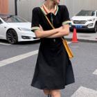 Short-sleeve Zipped Striped Polo Shirt Dress