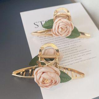 Flower Fabric Alloy Hair Clamp Champagne Pink - One Size