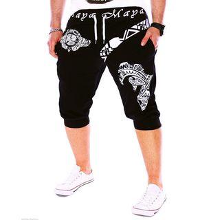 Printed Drop-crotch Cropped Sweatpants