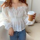 Tie-neck Embroidered Long-sleeve Blouse White - One Size