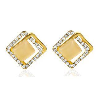 Rhinestone Ear Stud 3193 - 1 Pair - 06 - Square - Beige - One Size