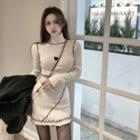 Long-sleeve Heart Embroidered Mini Sheath Dress