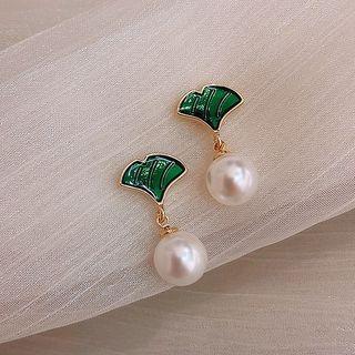 Faux Pearl Gingko Leaf Drop Earring As Shown In Figure - One Size