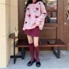 Floral Print Polo Knit Sweater / A-line Skirt