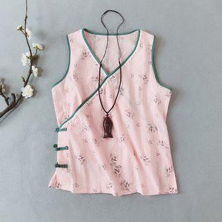 Traditional Chinese Sleeveless Floral Frog Buttoned Top