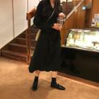 Long-sleeve V-neck Tie-waist Maxi Dress