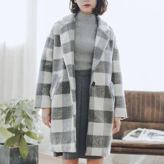 Single-button Check Woolen Coat