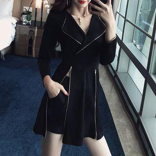 Set: Long-sleeve Zip-detail Mini A-line Dress + Shorts
