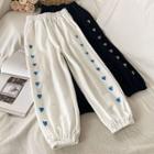 Heart Embroidered Crop Sweatpants