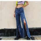 High-waist Button-side Boot-up Pants