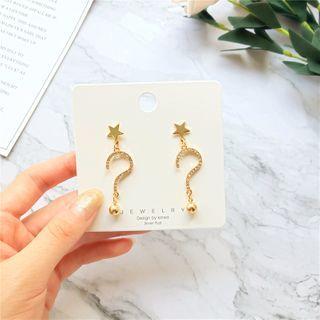Rhinestone Question Mark Earring 1 Pair - 925 Silver - Gold - One Size