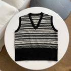 V-neck Striped Sweater Vest Black - One Size