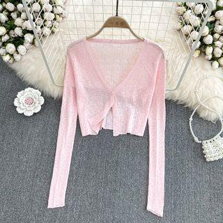 V-neck Stud Crop Cardigan