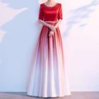 Short-sleeve Ombre A-line Evening Gown
