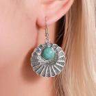 Retro Turquoise Alloy Dangle Earring 1 Pair - 01 - 8430 - Silver - One Size