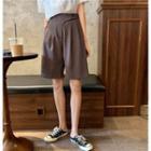 Plain Fake Pocket Short-sleeve Shirt + High-waist Dress Shorts