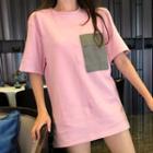 Elbow-sleeve Pocketed Oversized T-shirt As Shown In Figure - One Size