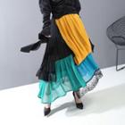 Color Block Maxi Skirt As Shown In Figure - One Size