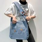 Canvas Embroidered Crossbody Bag Blue - One Size