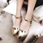 Beaded Ankle Strap Metallic Pumps