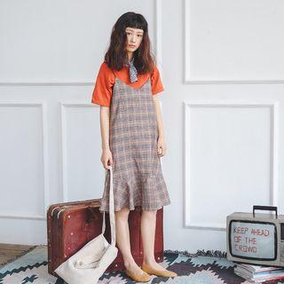 Set: Top + Plaid Jumper Dress