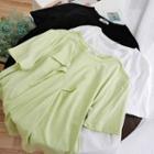 Asymmetric Ruched Elbow-sleeve T-shirt