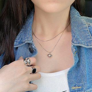 925 Sterling Silver Necklace / Heart Pendant Choker Necklace