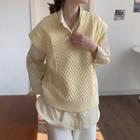 Plain Shirt / Chunky Knit Sweater Vest
