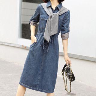 Long-sleeve Henley Denim Shirtdress