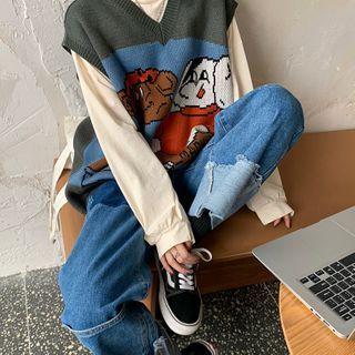 Jacquard Knit Vest / Straight-fit Jeans