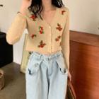 Floral Embroidery Cardigan Almond - One Size