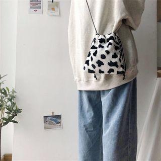 Printed Drawstring Crossbody Bag Dairy Cow - One Size