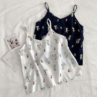 Printed V-neck Strap Top