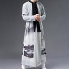 Traditional Chinese Frog Buttoned Print Long Jacket