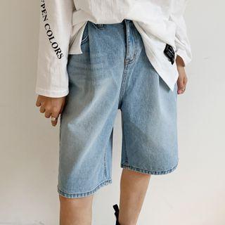Washed Knee-length Denim Shorts Light Blue - One Size