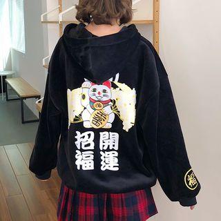 Fortune Cat Velvet Hoodie