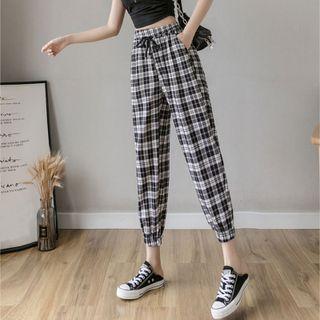 High Waist Plaid Cropped Joggers