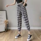 High Waist Plaid Cropped Joggers
