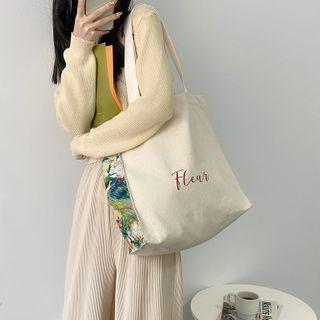 Print Panel Lettering Tote Bag Beige - One Size