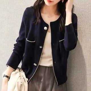 Round Neck Cropped Cardigan Black - One Size