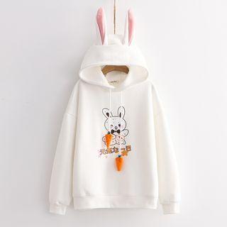 Rabbit Themed Print Hoodie
