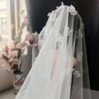 Floral Mesh Wedding Veil White - One Size