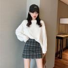 Lettering Sweatshirt / Plaid A-line Mini Skirt / Set